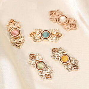 Chinese Hanfu Cheongsam Metal Buttons Light Gold with Cat's Eye Stones 10 Pack 