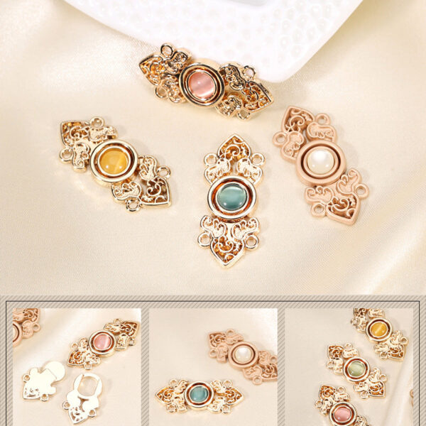 Chinese Hanfu Cheongsam Metal Buttons Light Gold with Cat's Eye Stones 10 Pack