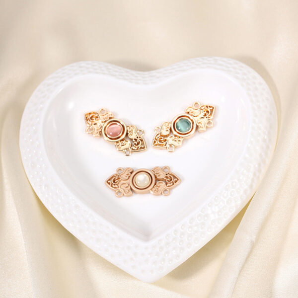 Chinese Hanfu Cheongsam Metal Buttons Light Gold with Cat's Eye Stones 10 Pack