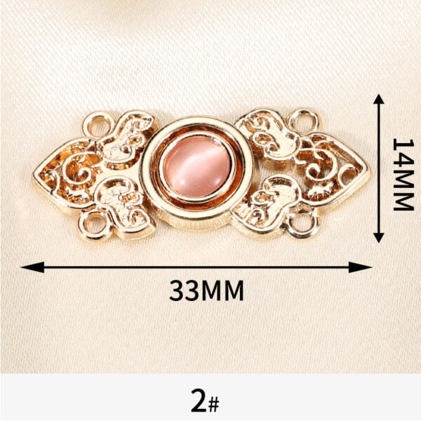 Chinese Hanfu Cheongsam Metal Buttons Light Gold with Cat's Eye Stones 10 Pack