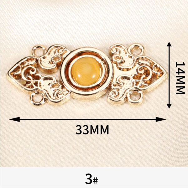 Chinese Hanfu Cheongsam Metal Buttons Light Gold with Cat's Eye Stones 10 Pack