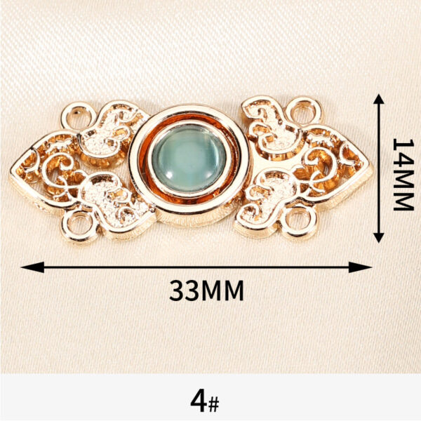 Chinese Hanfu Cheongsam Metal Buttons Light Gold with Cat's Eye Stones 10 Pack