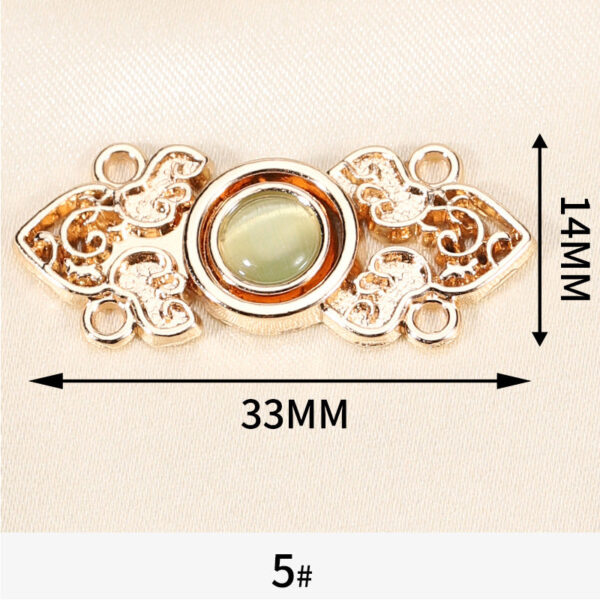 Chinese Hanfu Cheongsam Metal Buttons Light Gold with Cat's Eye Stones 10 Pack