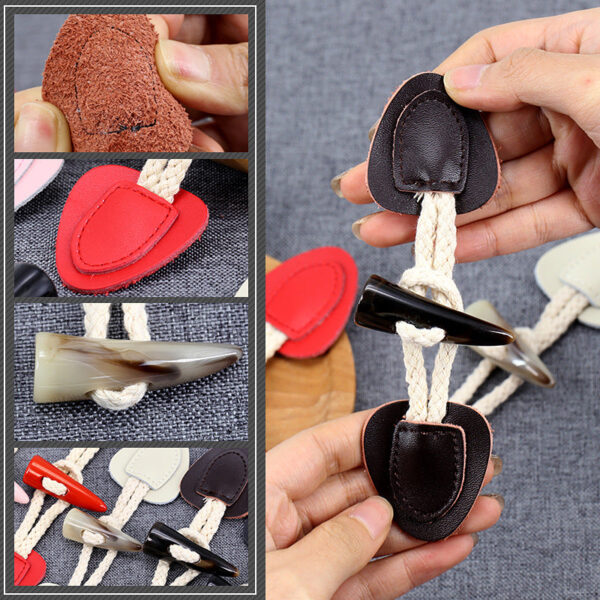 Genuine Leather Horn Toggle Buttons Coat Windbreaker Fasteners 5pcs - Image 2