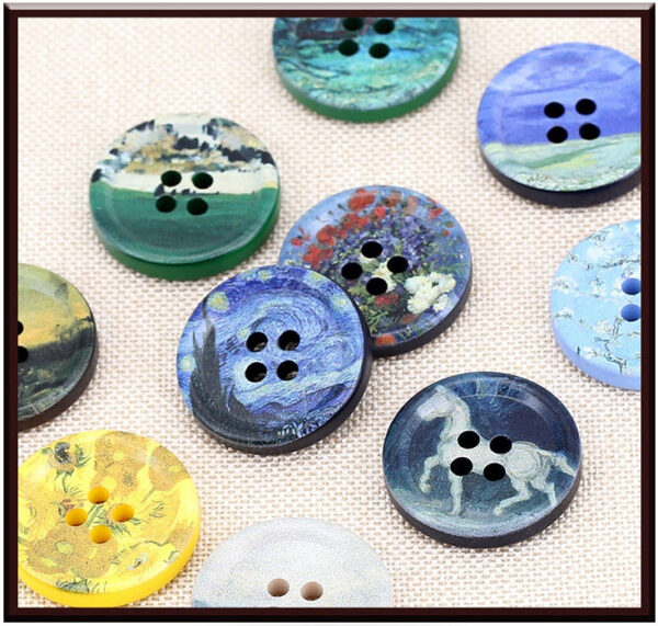 18-34mm Round Art Oil Painting Resin Buttons 60 Pack(12 Styles) - Image 4
