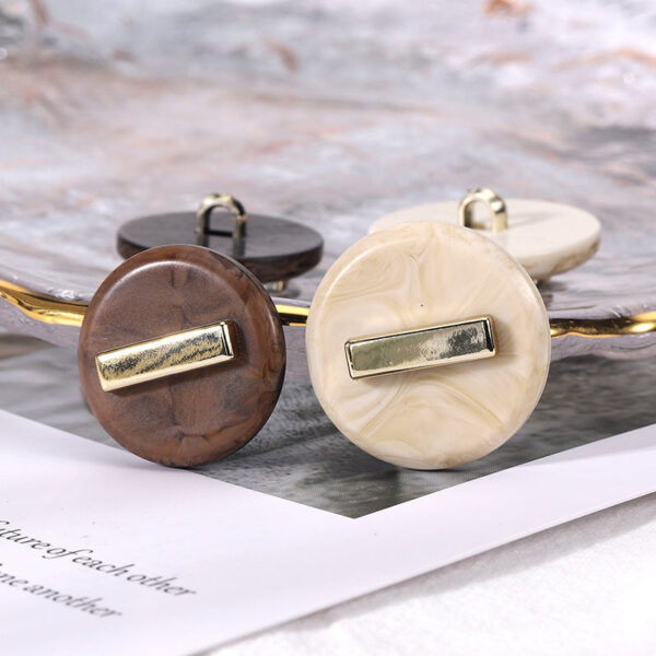 Beige Brown Electroplated Plastic Resin Round Combination Buttons 20pcs - Image 2