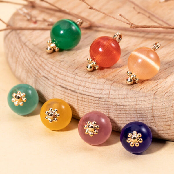 10mm Cat's Eye Stone Round Bead Chinese Cheongsam Button 65 Pack