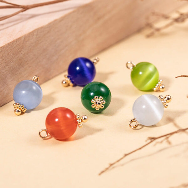 10mm Cat's Eye Stone Round Bead Chinese Cheongsam Button 65 Pack