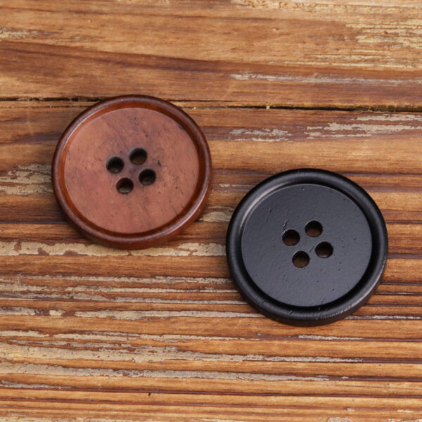 Flat Thin-Edged Four-Hole Black Bovine Bone Buttons 10pcs - Image 2