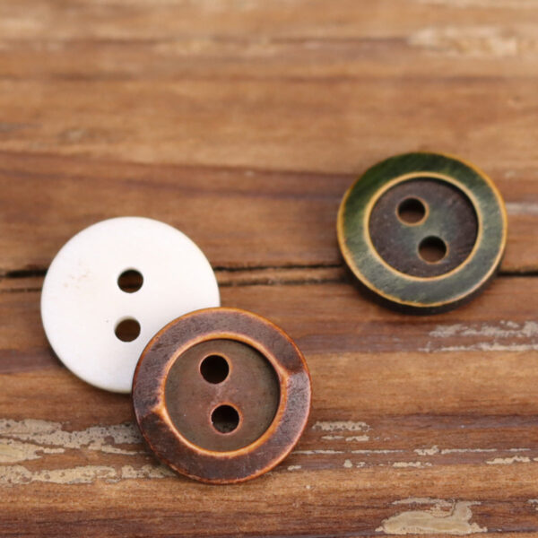 18L Retro White Green Brown Genuine Bovine Bone Shirt Buttons 12pcs - Image 2