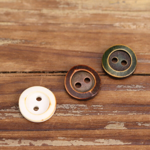 18L Retro White Green Brown Genuine Bovine Bone Shirt Buttons 12pcs - Image 3