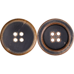 Vintage Bowl-Shaped Four-Hole Black Burnished Horn Buttons 25 Pack