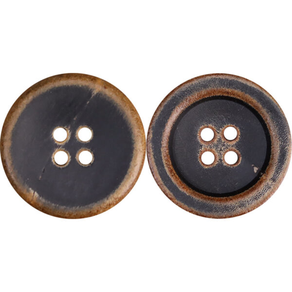 Vintage Bowl-Shaped Four-Hole Black Burnished Horn Buttons 25 Pack
