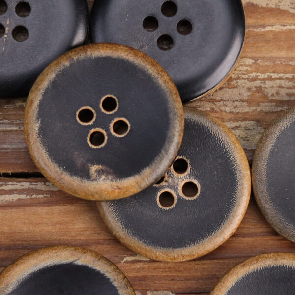 Vintage Bowl-Shaped Four-Hole Black Burnished Horn Buttons 25 Pack - Image 4