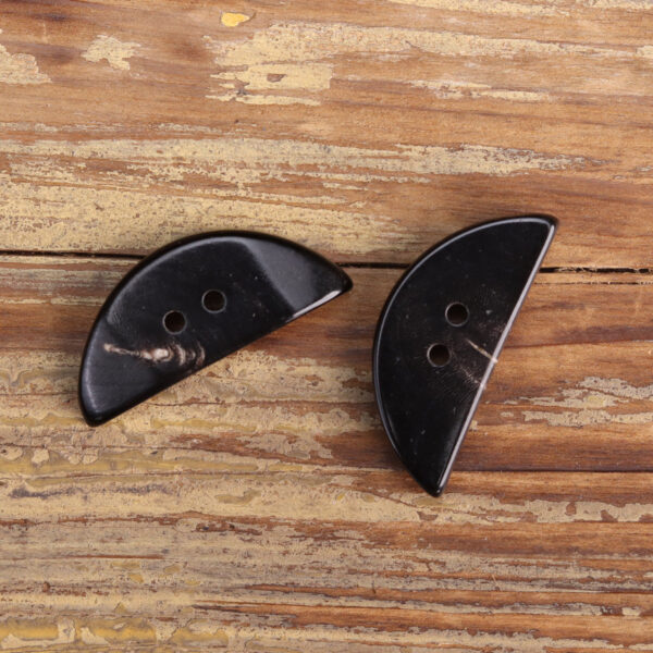 Black Irregular Triangular Half-Moon Natural Horn Buttons 4pcs - Image 3