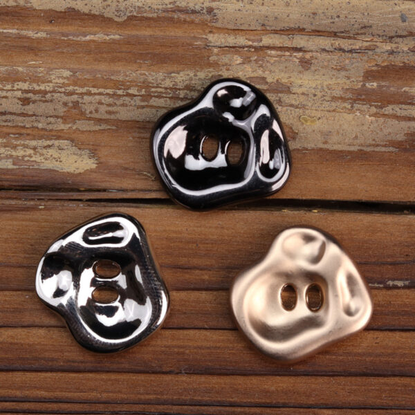 Irregular Rose Gold Shiny Silver Zinc Alloy 2 Hole Metal Buttons 12pcs - Image 3
