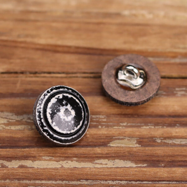 18L Vintage Distressed Black White Lacquered Wooden Buttons 12pcs - Image 2
