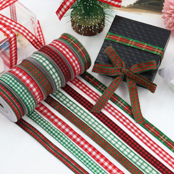 10mm Christmas Knit Ribbon with Plaid Design 8 Pack - Image 2