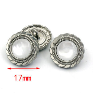 17mm Silver and White Round Lace Metal Shank Buttons 20pcs