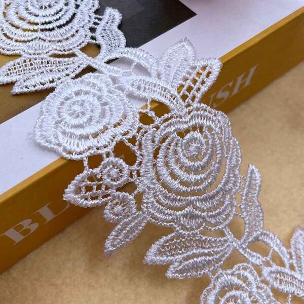 6cm White Floral Polyester Embroidered Lace Trim 15 Yards