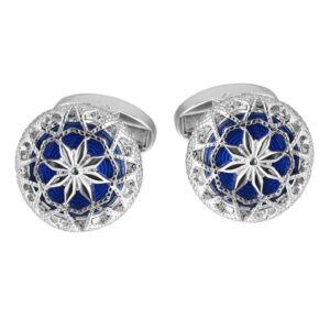 18mm Silver Blue Openwork Engraved Cufflinks