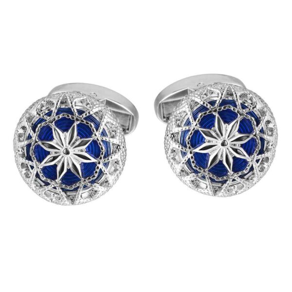 18mm Silver Blue Openwork Engraved Cufflinks