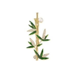 Gold & Silver Bamboo Pearl Brooch – Elegant Coat Accessory Pin
