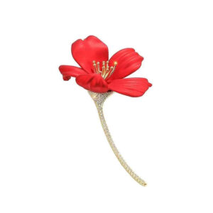 Luxury Zircon Red Hibiscus Brooch – Elegant Floral Pin