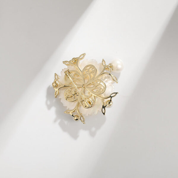 Camellia Shell Pearl Zircon Pin, Floral Brooch for Apparel - Image 6