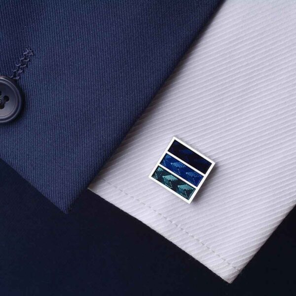 16mm Square Men's French Cufflinks – Tri-Color Blue