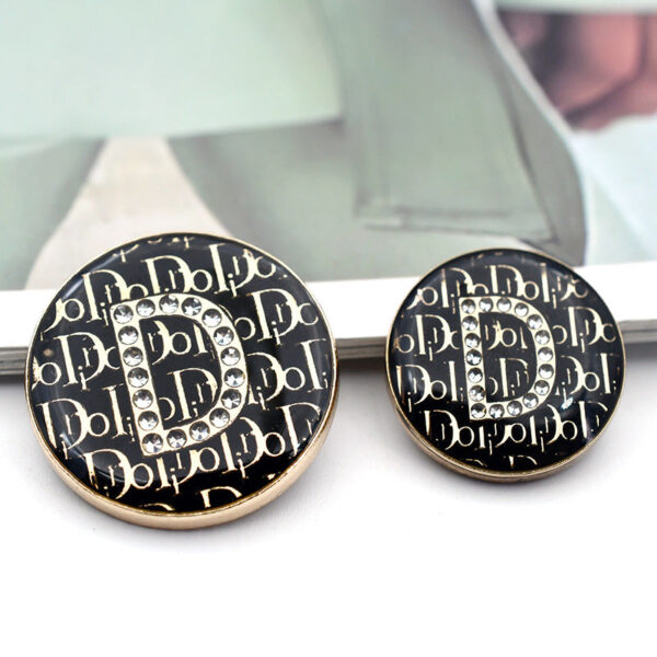 18/23mm Black Round BDMV Letter Rhinestone Metal Shank Buttons 12pcs - Image 3