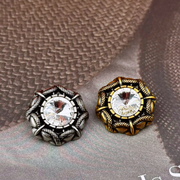 Vintage Snake Edge White Rhinestone Metal Shank Button 20pcs - Image 2