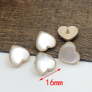 16mm White and Gold Heart-Shaped Metal Shank Buttons 20pcs