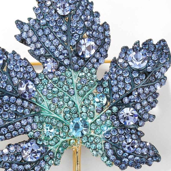 Blue Maple Leaf Brooch Diamond Accented Pin for Coats Suits