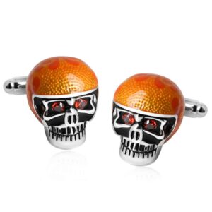 Glossy Orange Drip Skull Cufflinks for Edgy Artistic Men