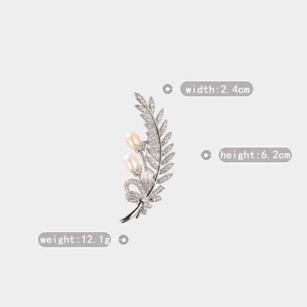 Gold and Silver Wheat Zircon Natural Pearl Leaf Brooch Pin