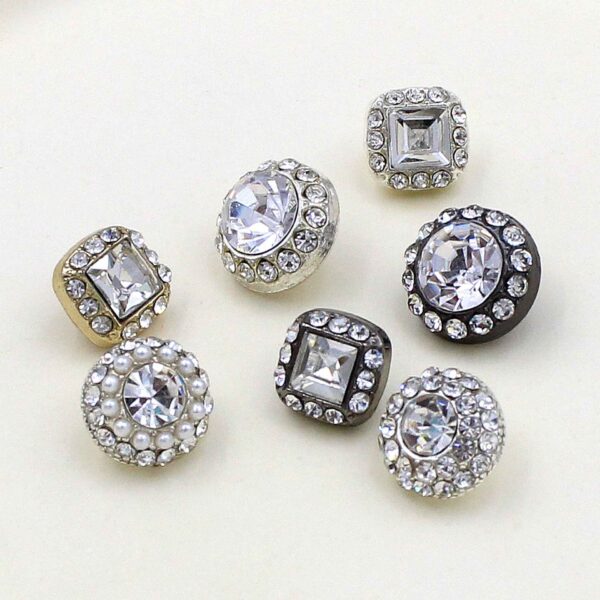 Round Square Crystal Glass Shank Buttons Alloy with Rhinestone 20pcs