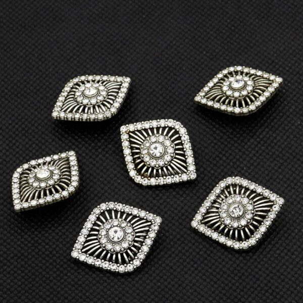 25x30.5mm Antique Silver Hollow Eye-Shaped Rhinestone Shank Buttons