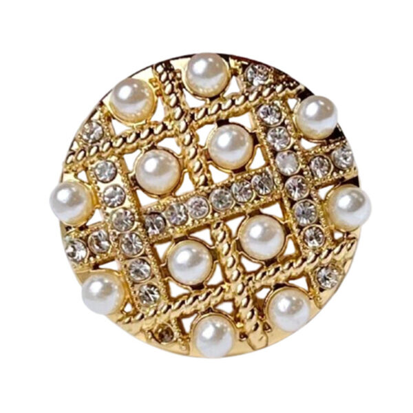 25MM Round Square Mesh Rhinestone Pearl Metal Shank Buttons 12pcs - Image 3