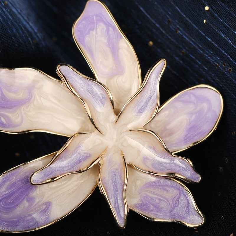 Purple Gold Bauhinia Orchid Brooch Pin