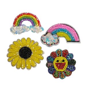 Cartoon Rainbow Sunflower Applique Crystal Rhinestone Patch 4 Pack