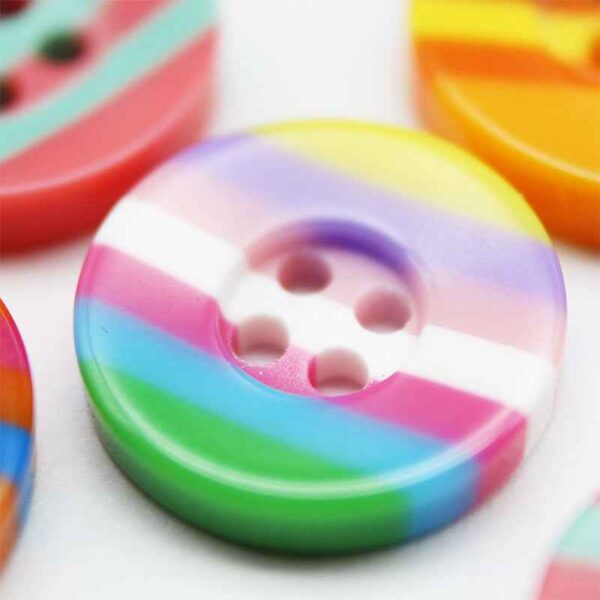 11/12/15/18mm Wide Edge Four-Eye Striped Colorful Resin Buttons 100pcs
