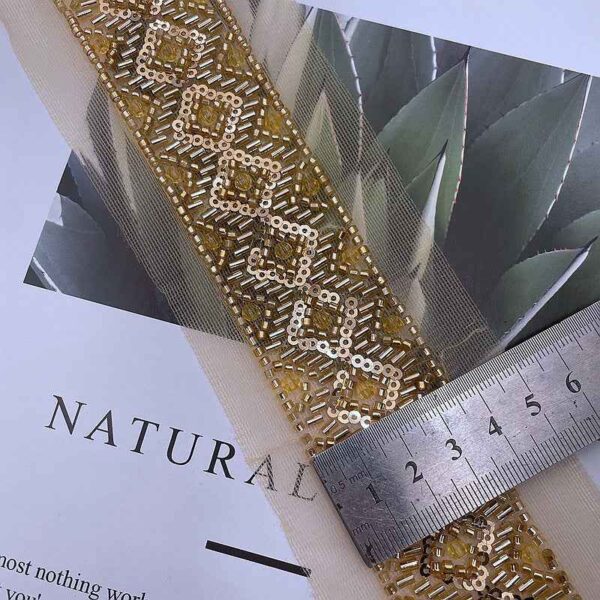 Luxurious 3.5cm Gold Mesh Beaded Sequin Lace Trim – 5 Yards