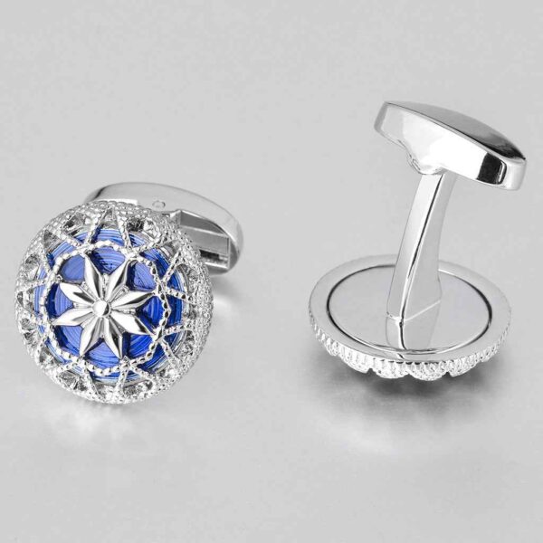 18mm Silver Blue Openwork Engraved Cufflinks