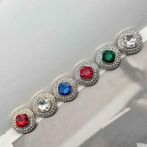 32L (20mm) Square Gemstone-Studded Metal Shank Buttons 12pcs