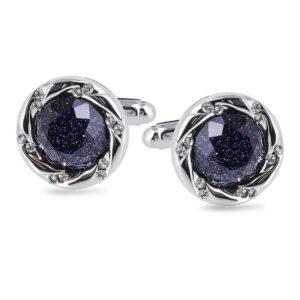 17mm Silver-Tone Luxury Cufflinks with Blue Sandstone