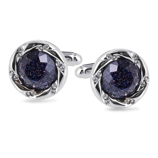 17mm Silver-Tone Luxury Cufflinks with Blue Sandstone