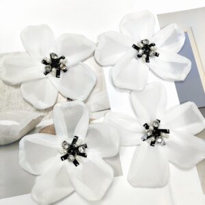 Organza White Chiffon Flower Applique 4pcs
