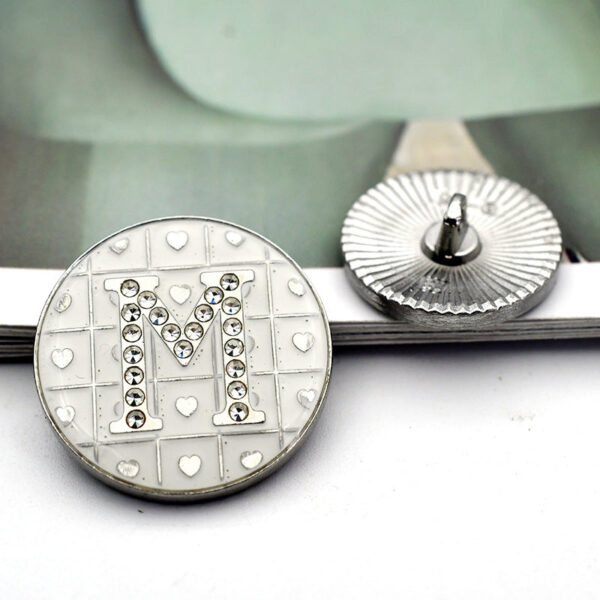 18/23mm Black Round BDMV Letter Rhinestone Metal Shank Buttons 12pcs - Image 8