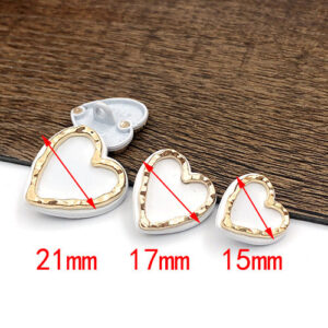 15/17/21mm White Heart-Shaped Metal Shank Buttons with Gold Trim 20pcs